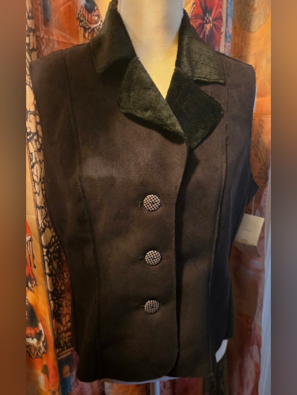 NWT Vintage Y2K Erin London Reversible Faux Fur Suede Vest Brown Size Small Rare
